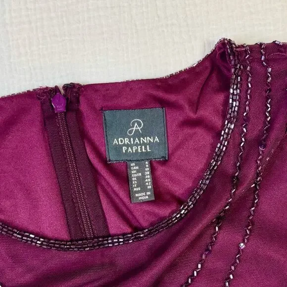 Adrianna Papell Beaded Sheer Overlay Evening Gown Cassis Wine Burgundy Women’s 6 - Picture 16 of 16